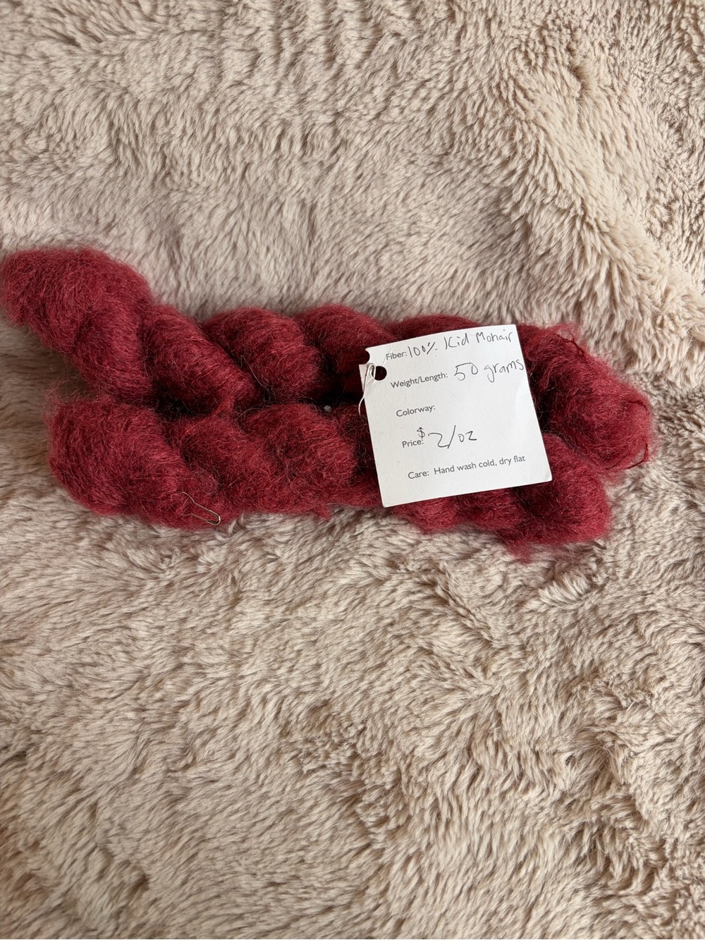 Hand-Dyed 100% Mohair Yarn- Deep Rose Color